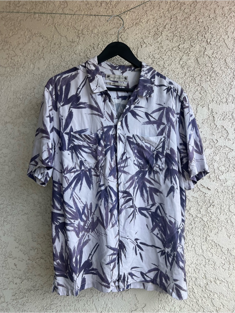 All Saints Bambusa Men’s Short Sleeve Shirt with Purple Bamboo Print